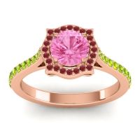 Pink Tourmaline Ring In 18K Rose Gold With Ruby And Peridot Surya Round Antique Ring