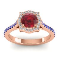 Ruby Ring In 18K Rose Gold With Lab Diamond And Blue Sapphire Surya Round Antique Ring