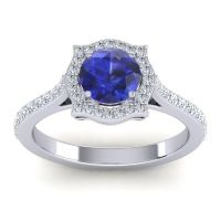 Blue Sapphire Engagement Ring In 18k White Gold With Lab Diamond And Diamond - Surya Round Antique Ring