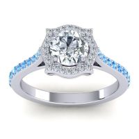 Diamond Ring In Platinum With Lab Diamond And Swiss Blue Topaz Surya Round Antique Ring