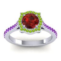 Garnet Ring In 14k White Gold With Peridot And Amethyst Surya Round Antique Ring