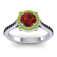 Garnet Ring In 14k White Gold With Peridot And Black Onyx Surya Round Antique Ring