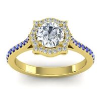 Diamond Ring In 18k Yellow Gold With Lab Diamond And Blue Sapphire Surya Round Antique Ring