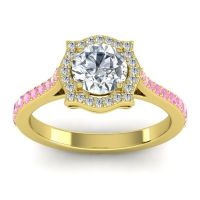 Diamond Ring In 18k Yellow Gold With Lab Diamond And Pink Tourmaline Surya Round Antique Ring