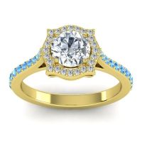 Diamond Ring In 14k Yellow Gold With Lab Diamond And Swiss Blue Topaz Surya Round Antique Ring