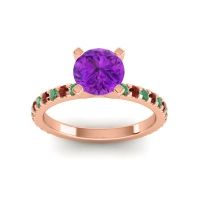 Amethyst Ring In 18K Rose Gold With Emerald And Garnet Laska Round Classic Ring