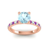 Aquamarine Ring In 14K Rose Gold With Amethyst Laska Round Classic Ring