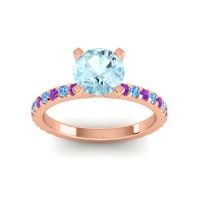 Aquamarine Ring In 18K Rose Gold With Amethyst And Swiss Blue Topaz Laska Round Classic Ring