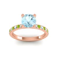 Aquamarine Ring In 18K Rose Gold With Peridot Laska Round Classic Ring