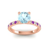 Aquamarine Ring In 14K Rose Gold With Lab Diamond And Amethyst Laska Round Classic Ring