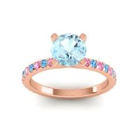 Aquamarine Ring In 14K Rose Gold With Pink Tourmaline And Swiss Blue Topaz Laska Round Classic Ring
