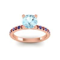 Aquamarine Ring In 18K Rose Gold With Ruby And Blue Sapphire Laska Round Classic Ring