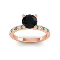 Black Onyx Engagement Ring In 18K Rose Gold With Emerald And Diamond - Laska Round Classic Ring