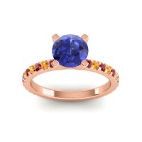 Lab Blue Sapphire Ring In 18K Rose Gold With Ruby And Citrine Laska Round Classic Ring