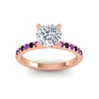 Lab Diamond Ring In 18K Rose Gold With Amethyst And Black Onyx Laska Round Classic Ring