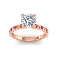 Lab Diamond Ring In 18K Rose Gold With Amethyst And Citrine Laska Round Classic Ring