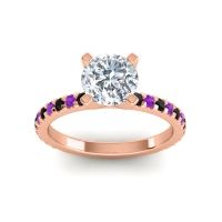 Lab Diamond Ring In 18K Rose Gold With Black Onyx And Amethyst Laska Round Classic Ring