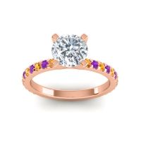 Lab Diamond Ring In 18K Rose Gold With Citrine And Amethyst Laska Round Classic Ring