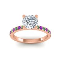 Lab Diamond Ring In 14K Rose Gold With Emerald And Amethyst Laska Round Classic Ring