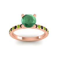 Emerald Ring In 18K Rose Gold With Black Onyx And Peridot Laska Round Classic Ring
