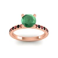 Emerald Ring In 18K Rose Gold With Ruby And Black Onyx Laska Round Classic Ring