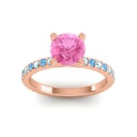 Pink Tourmaline Ring In 14K Rose Gold With Aquamarine And Swiss Blue Topaz Laska Round Classic Ring