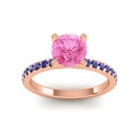 Pink Tourmaline Ring In 14K Rose Gold With Blue Sapphire Laska Round Classic Ring