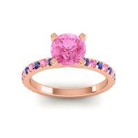 Pink Tourmaline Ring In 18K Rose Gold With Blue Sapphire Laska Round Classic Ring