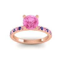 Pink Tourmaline Ring In 18K Rose Gold With Blue Sapphire Laska Round Classic Ring