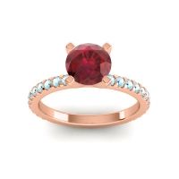 Ruby Ring In 18K Rose Gold With Aquamarine Laska Round Classic Ring