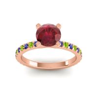 Ruby Ring In 18K Rose Gold With Blue Sapphire And Peridot Laska Round Classic Ring