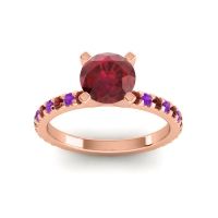 Ruby Ring In 14K Rose Gold With Garnet And Amethyst Laska Round Classic Ring