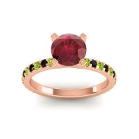Ruby Ring In 14K Rose Gold With Peridot And Black Onyx Laska Round Classic Ring