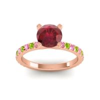 Ruby Ring In 14K Rose Gold With Pink Tourmaline And Peridot Laska Round Classic Ring