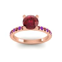 Ruby Ring In 18K Rose Gold With Amethyst Laska Round Classic Ring