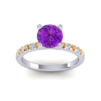 Amethyst Ring In Palladium With Citrine And Lab Diamond Laska Round Classic Ring