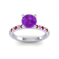 Amethyst Ring In Palladium With Garnet And Pink Tourmaline Laska Round Classic Ring