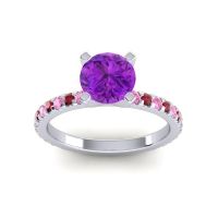 Amethyst Ring In Palladium With Pink Tourmaline And Ruby Laska Round Classic Ring