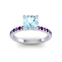 Aquamarine Ring In Platinum With Amethyst And Black Onyx Laska Round Classic Ring