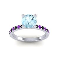 Aquamarine Ring In Platinum With Black Onyx And Amethyst Laska Round Classic Ring