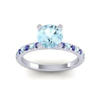 Aquamarine Ring In Platinum With Blue Sapphire Laska Round Classic Ring
