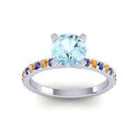 Aquamarine Ring In Platinum With Blue Sapphire And Citrine Laska Round Classic Ring