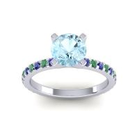 Aquamarine Ring In Platinum With Blue Sapphire And Emerald Laska Round Classic Ring