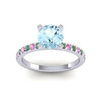 Aquamarine Ring In Platinum With Emerald And Pink Tourmaline Laska Round Classic Ring