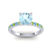 Aquamarine Ring In Platinum With Peridot And Swiss Blue Topaz Laska Round Classic Ring