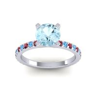 Aquamarine Ring In Platinum With Ruby And Swiss Blue Topaz Laska Round Classic Ring