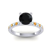 Black Onyx Ring In Palladium With Aquamarine And Citrine Laska Round Classic Ring