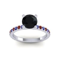 Black Onyx Ring In Palladium With Blue Sapphire And Garnet Laska Round Classic Ring