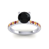 Black Onyx Ring In Palladium With Citrine And Ruby Laska Round Classic Ring