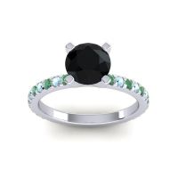 Black Onyx Ring In Palladium With Emerald And Aquamarine Laska Round Classic Ring